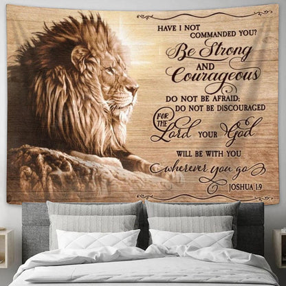 Be Strong And Courageous Do Not Be Afraid Lion Of Judah Tapestry, Tapestries for Living Room Bedroom