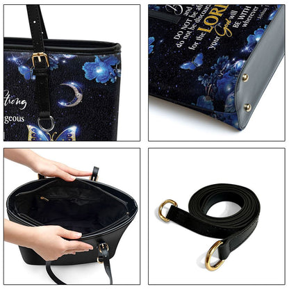 Be Strong And Courageous Personalized Leather Tote Bag, Christian Pu Leather Bags For Women