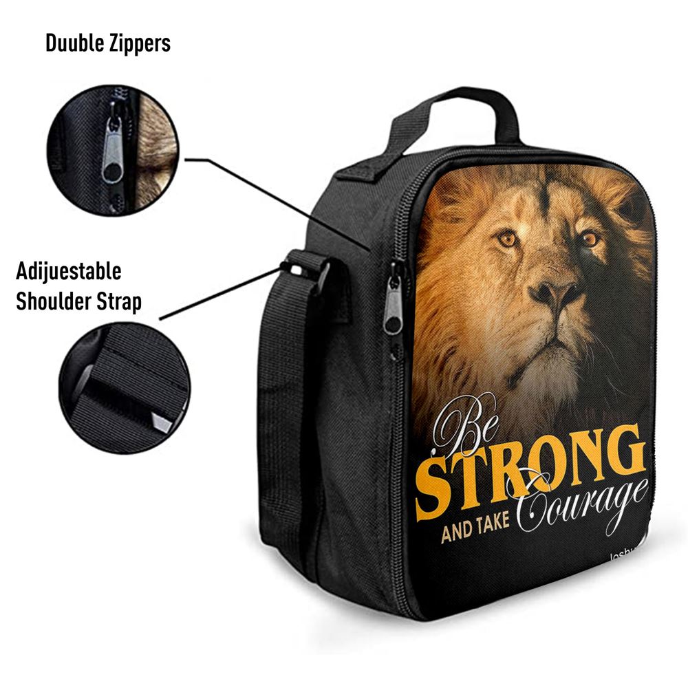Be Strong And Courageous The King Lion Lunch Bag, Christian Lunch Bag For School, Picnic, Religious Lunch Bag