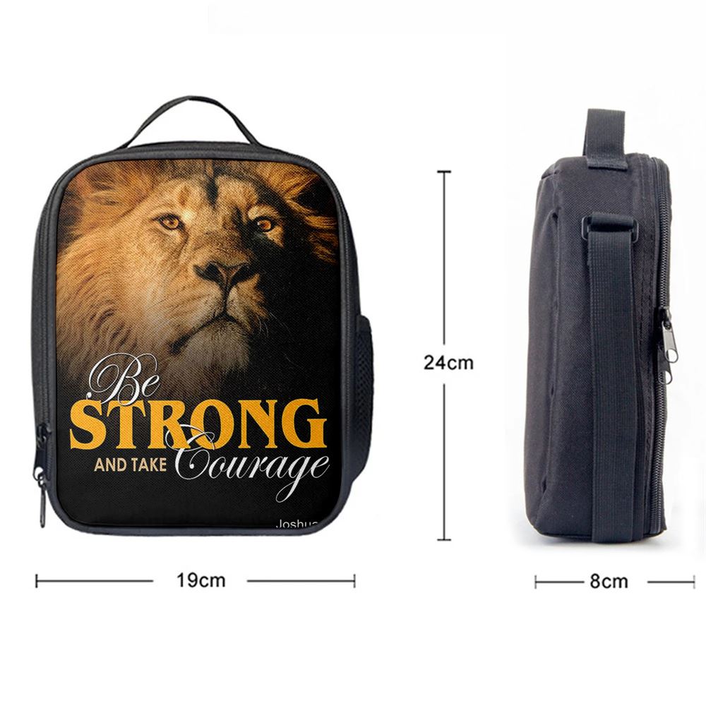 Be Strong And Courageous The King Lion Lunch Bag, Christian Lunch Bag For School, Picnic, Religious Lunch Bag