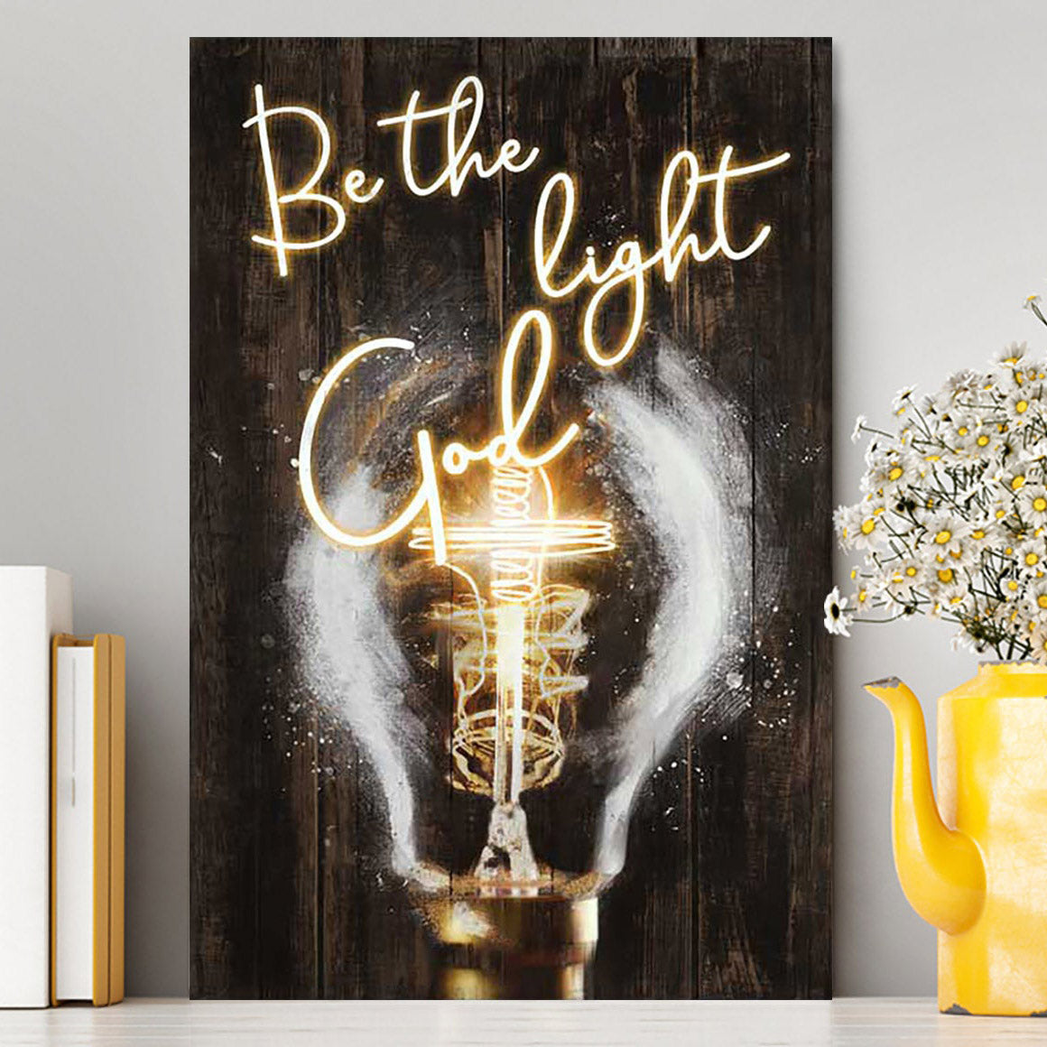 Be The Light God Light Bulb Jesus Canvas Art - Bible Verse Wall Art - Christian Inspirational Wall Decor