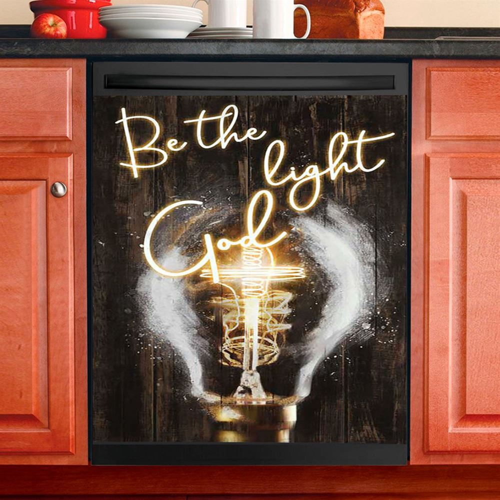 Be The Light God Light Bulb Jesus Dishwasher Cover, Bible Verse Dishwasher Magnet Cover, Christian Inspirational Kitchen Decor