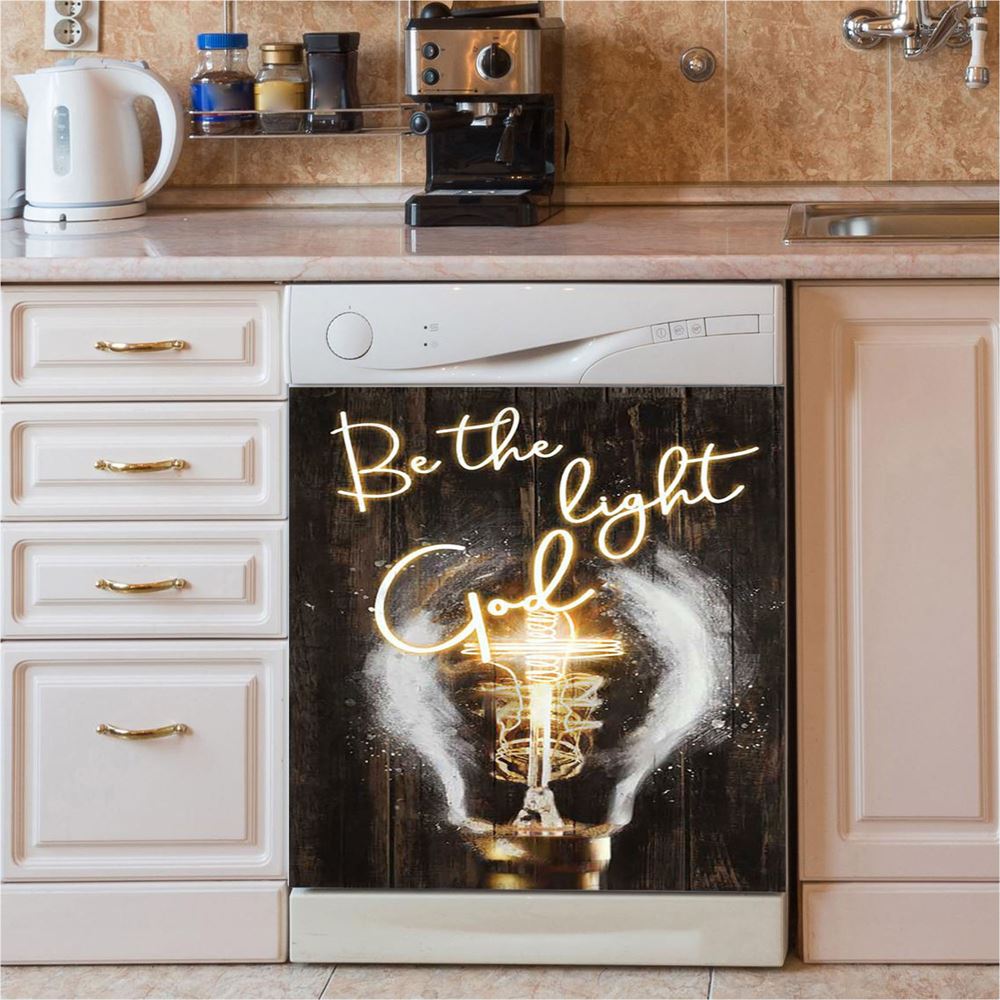 Be The Light God Light Bulb Jesus Dishwasher Cover, Bible Verse Dishwasher Magnet Cover, Christian Inspirational Kitchen Decor