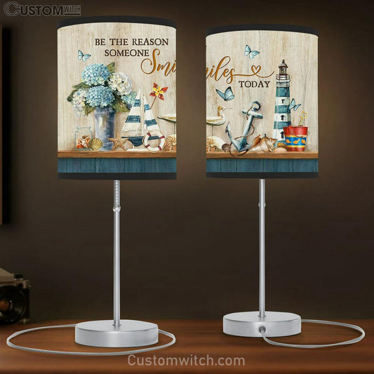 Be The Reason Someone Smiles Table Lamb - Ocean Things Types Of Seashell Blue Hydrangea Large Table Lamb Art - Christian Bedroom Decor - Religious Wall Decor