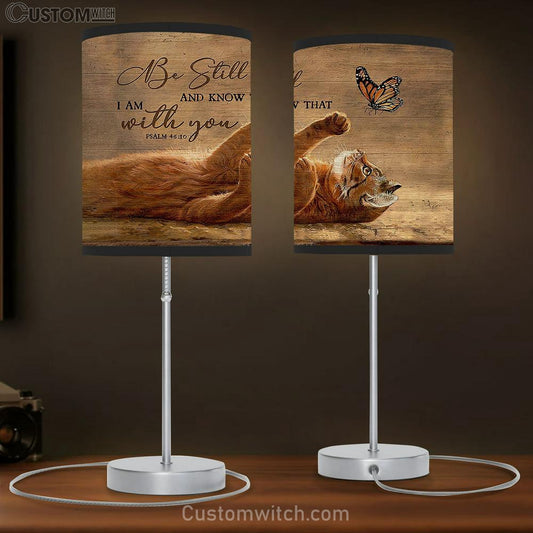 Be still and know that I am with you Brown cat Table Lamb Gift - Bible Verse Table Lamb - Religious Bedroom Decor