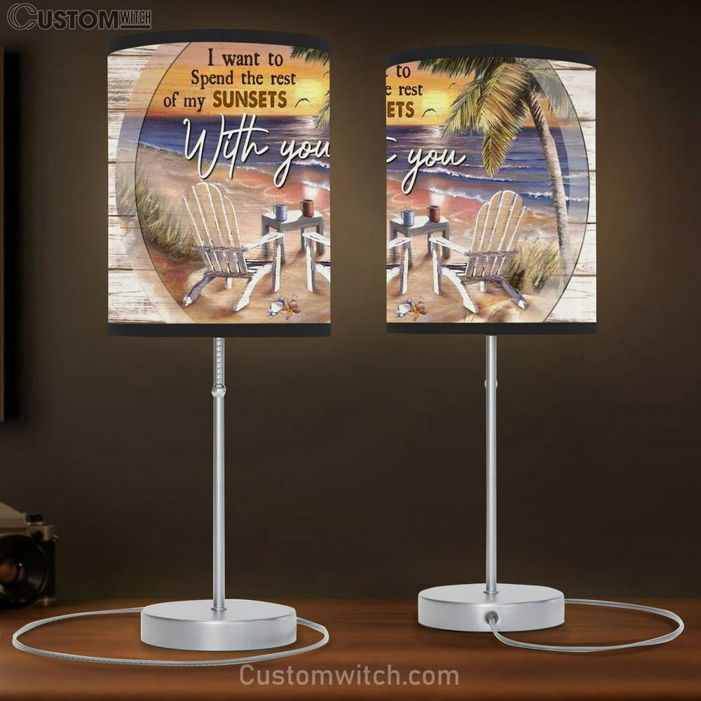Beach Chairs, Palm Tree, Sunset Sky, Spend My Sunsets With You Table Lamb