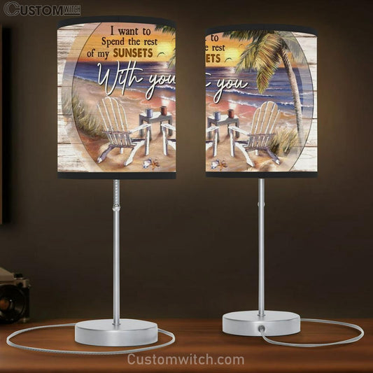 Beach Chairs, Palm Tree, Sunset Sky, Spend My Sunsets With You Table Lamb