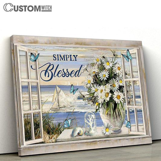 Beach Daisy Vase Simply Blessed Canvas Wall Art - Bible Verse Canvas - Religious Prints