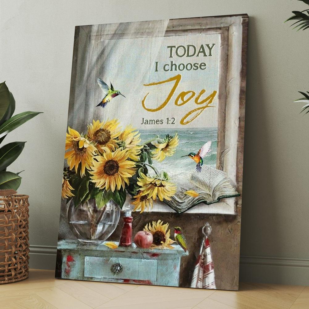 Beach Painting, Sunflower Vase, Hummingbird, Today I Choose Joy Canvas, Christmas Gift for Christian