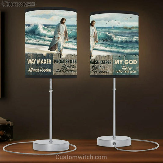 Beach Painting Walking With Jesus Way Maker Miracle Worker Table Lamb