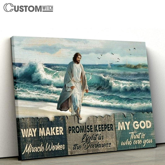 Beach Painting Walking With Jesus Way Maker Miracle Worker Canvas Poster