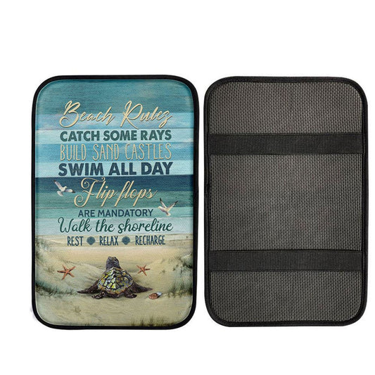 Beach Rules Baby Sea Turtle Sea Life Seagulls Car Center Console Cover, Christian Car Armrest Cover