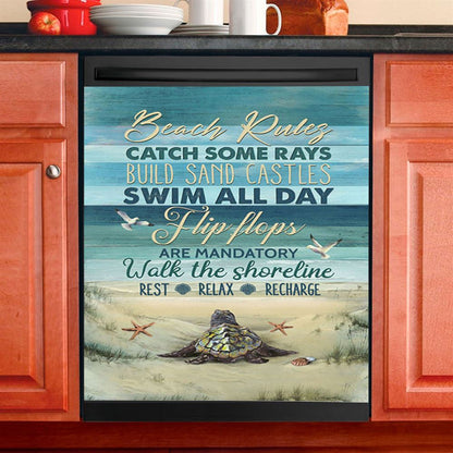 Beach Rules Baby Sea Turtle Sea Life Seagulls Dishwasher Cover, Christian Dishwasher Magnet Cover, Bible Verse Kitchen Decor