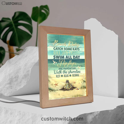 Beach Rules Baby Sea Turtle Sea Life Seagulls Frame Lamp Art - Christian Night Light - Bible Verse Wooden Lamp