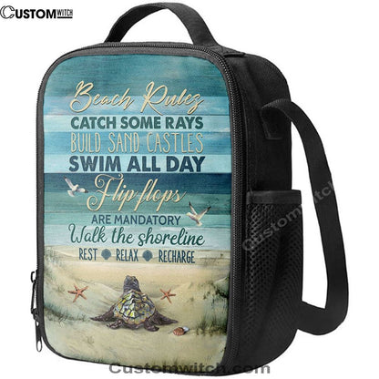 Beach Rules Baby Sea Turtle Sea Life Seagulls Lunch Bag, Christian Lunch Bag For School, Picnic, Religious Lunch Bag