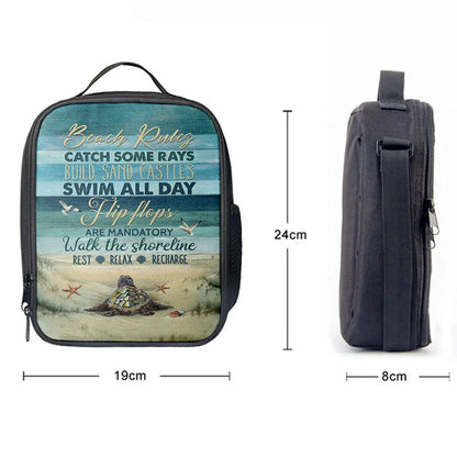 Beach Rules Baby Sea Turtle Sea Life Seagulls Lunch Bag, Christian Lunch Bag For School, Picnic, Religious Lunch Bag