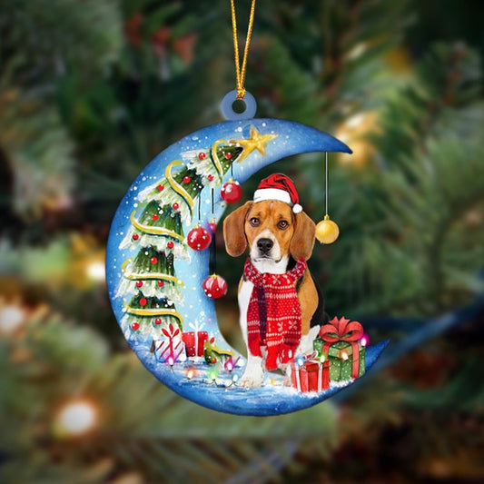 Beagle Sits On The Moon Merry Christmas Hanging Ornament, Christmas Gift, Christmas Tree Decorations, Christmas Ornament 2023