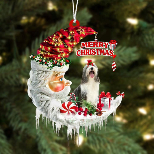 Bearded Collie On The Moon Merry Christmas Hanging Ornament, Christmas Gift, Christmas Tree Decorations, Christmas Ornament 2023