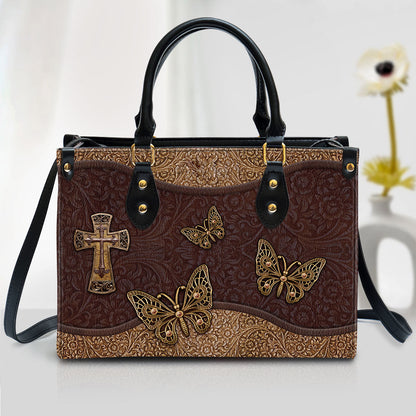 Beautiful Christian Cross And Butterfly Leather Bag, Christian Pu Leather Bags For Women