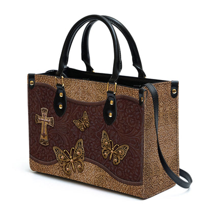 Beautiful Christian Cross And Butterfly Leather Bag, Christian Pu Leather Bags For Women