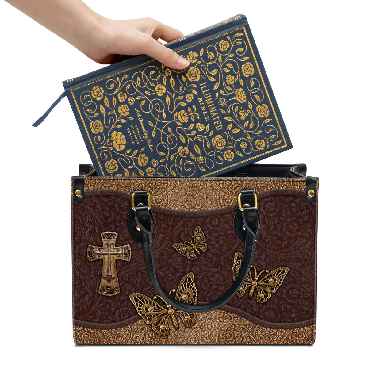 Beautiful Christian Cross And Butterfly Leather Bag, Christian Pu Leather Bags For Women