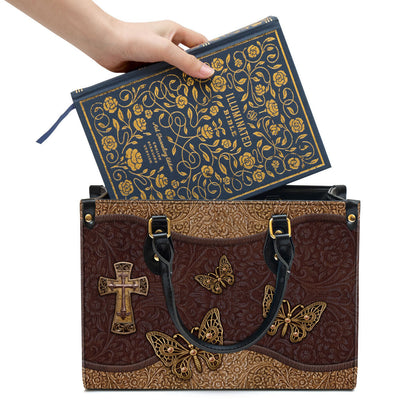 Beautiful Christian Cross And Butterfly Leather Bag, Christian Pu Leather Bags For Women