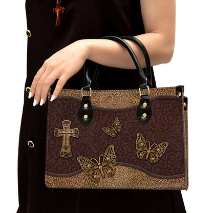 Beautiful Christian Cross And Butterfly Leather Bag, Christian Pu Leather Bags For Women