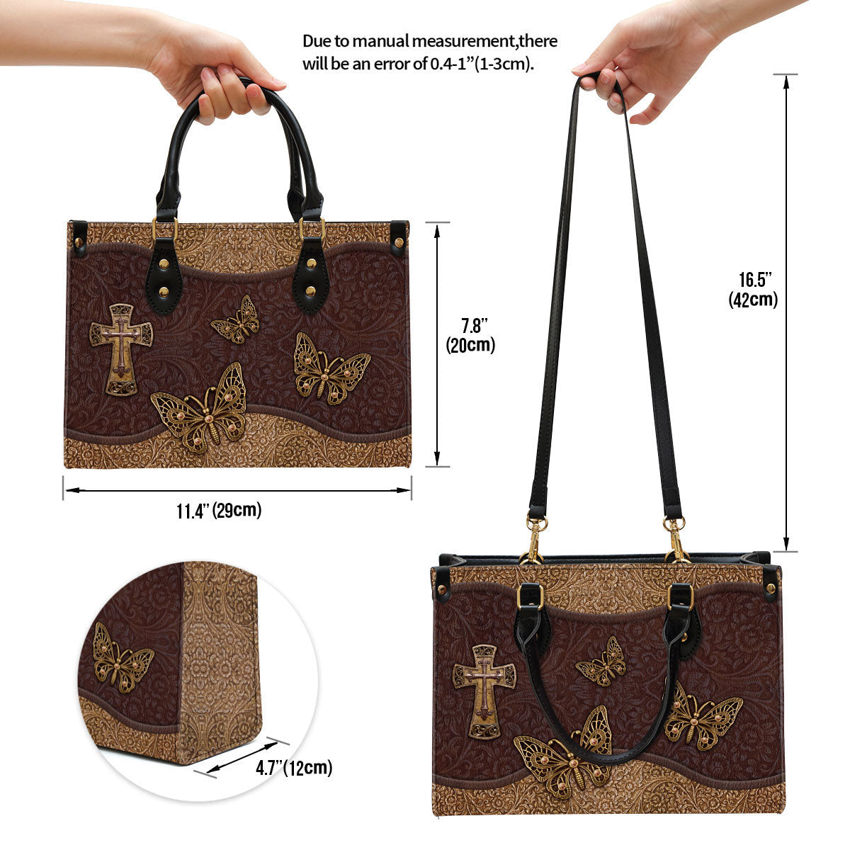 Beautiful Christian Cross And Butterfly Leather Bag, Christian Pu Leather Bags For Women