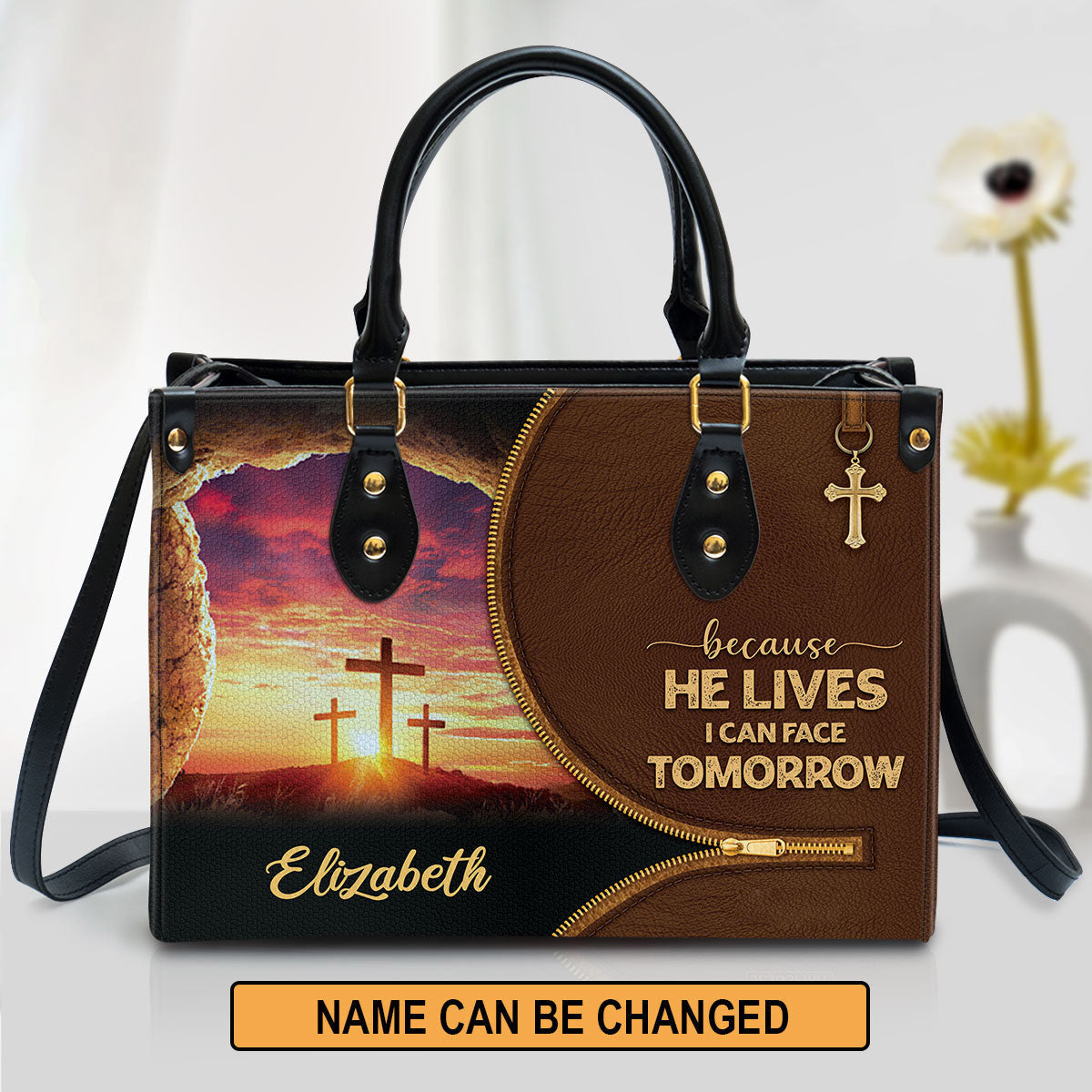 Beautiful Christian Leather Bag, Because He Lives I Can Face Tomorrow, Christian Pu Leather Bags For Women