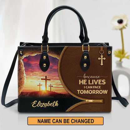 Beautiful Christian Leather Bag, Because He Lives I Can Face Tomorrow, Christian Pu Leather Bags For Women