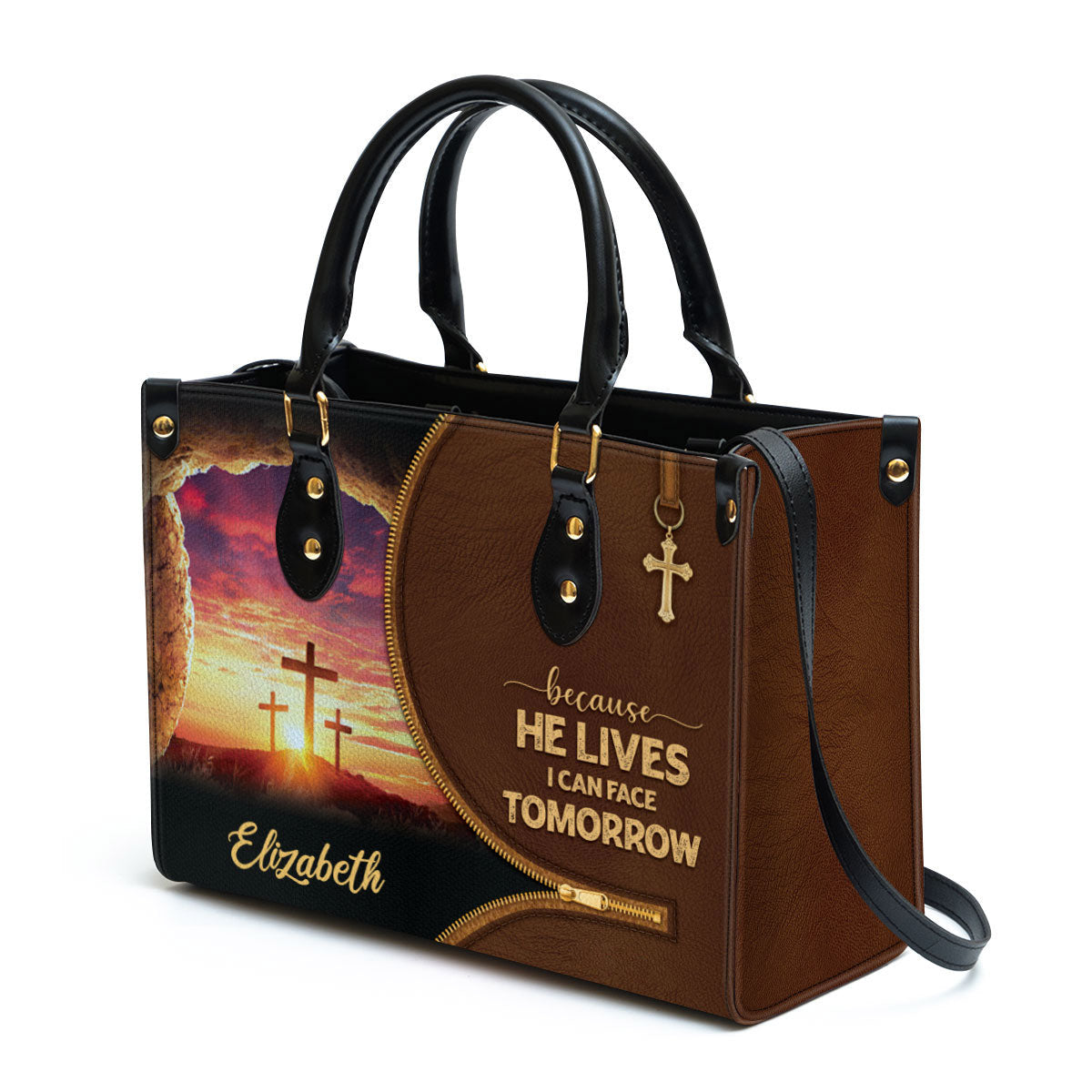 Beautiful Christian Leather Bag, Because He Lives I Can Face Tomorrow, Christian Pu Leather Bags For Women