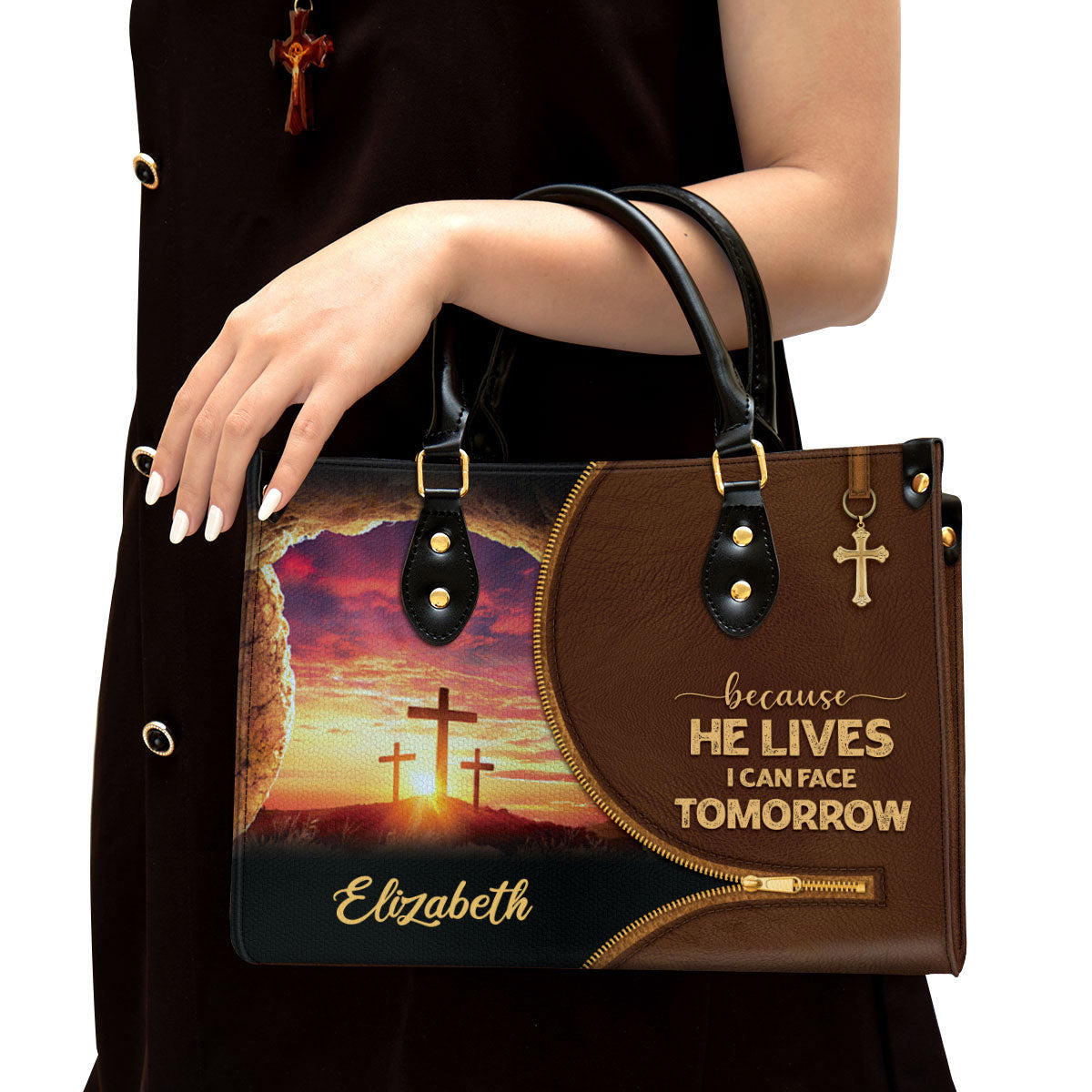 Beautiful Christian Leather Bag, Because He Lives I Can Face Tomorrow, Christian Pu Leather Bags For Women