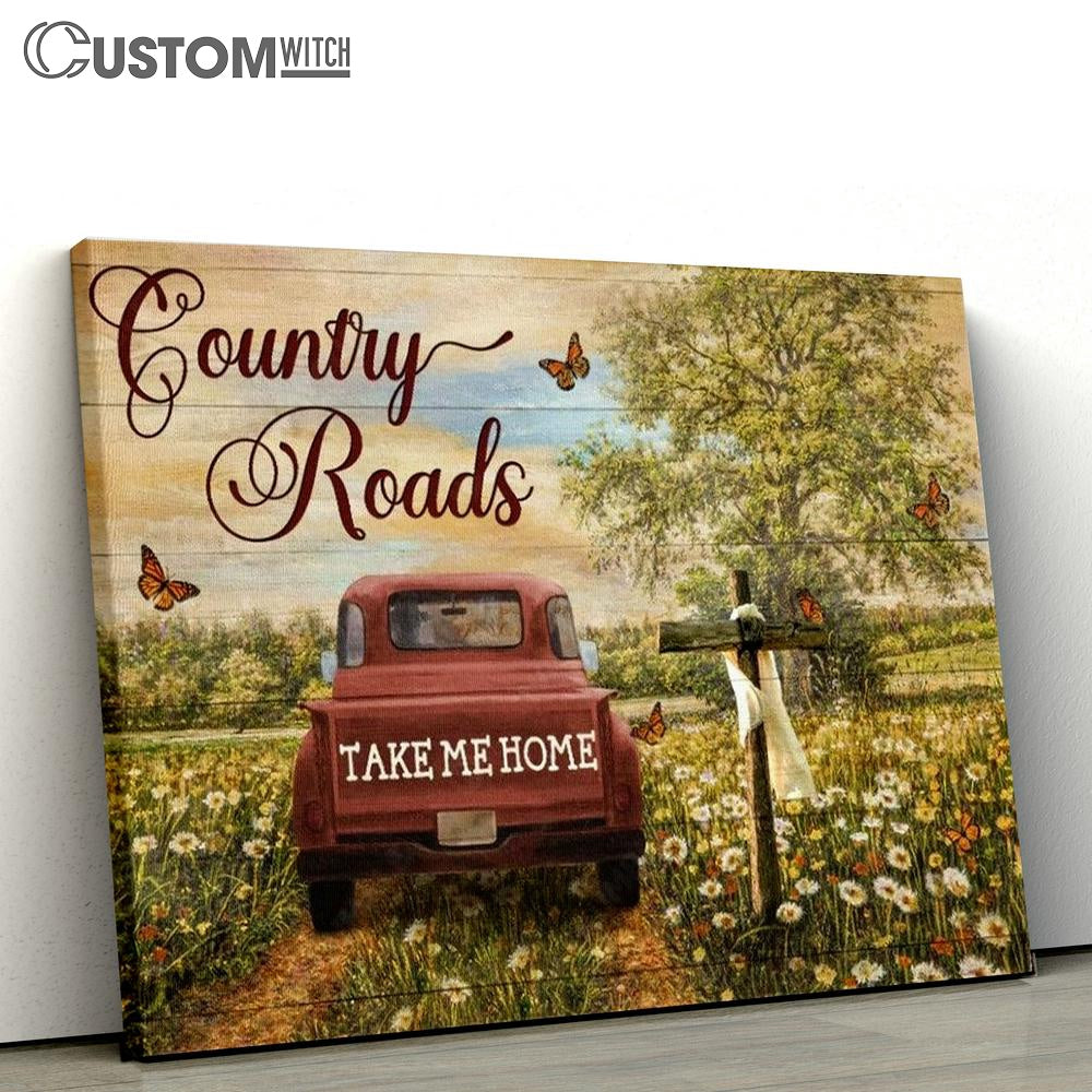 Beautiful Countryside, Dandelion Field, Ladybug Car, Country Roads Take Me Home Canvas Poster