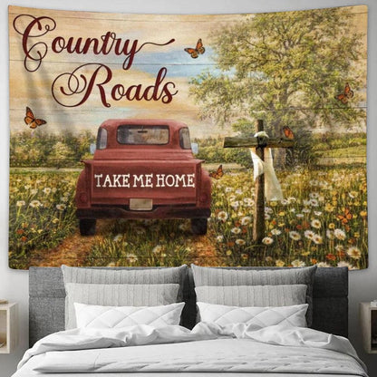 Beautiful Countryside, Dandelion Field, Ladybug Car, Country Roads Take Me Home Tapestry, Tapestries for Living Room Bedroom