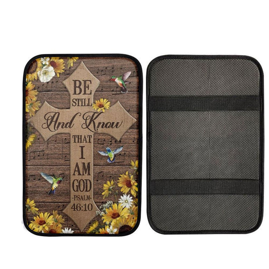 Beautiful Cross Hummingbird Be Still And Know That I Am God Car Center Console Cover, Car Armrest Pad, Christian Gift, Armrest Box Mat