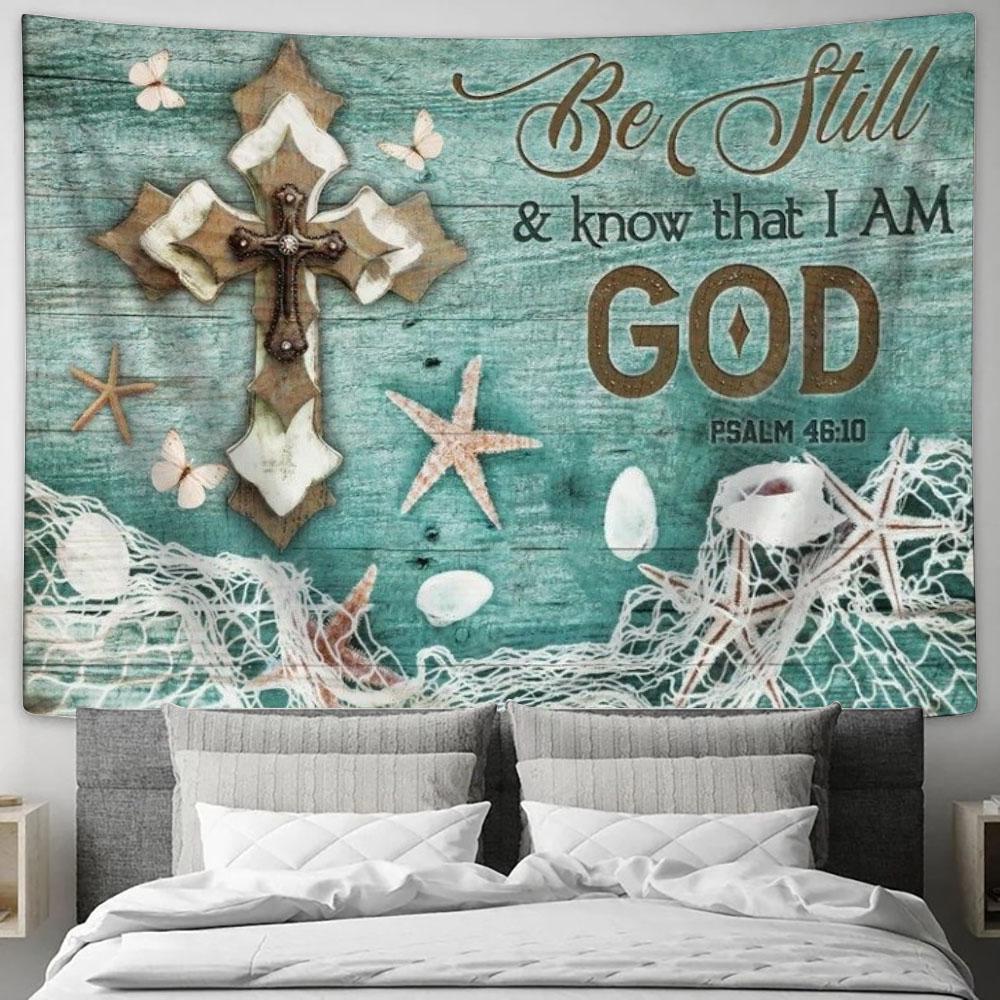 Beautiful Cross, Summer Painting, Starfish, Be Still And Know That I Am God Tapestry, Tapestries for Living Room Bedroom