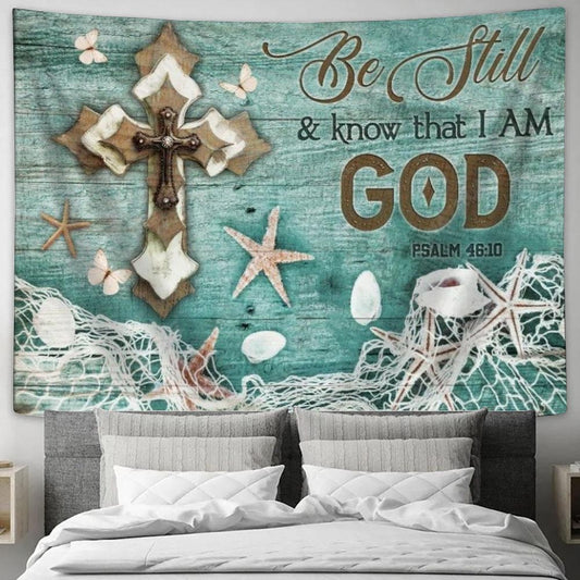 Beautiful Cross, Summer Painting, Starfish, Be Still And Know That I Am God Tapestry, Tapestries for Living Room Bedroom
