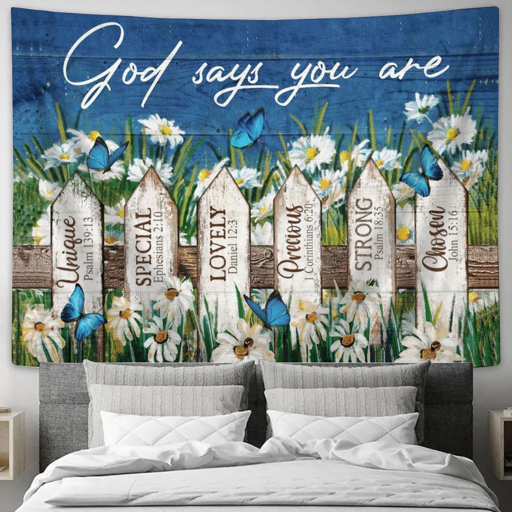 Beautiful Daisy Garden - God Says You Are - Jesus Landscape Tapestry, Tapestries for Living Room Bedroom