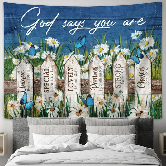 Beautiful Daisy Garden - God Says You Are - Jesus Landscape Tapestry, Tapestries for Living Room Bedroom