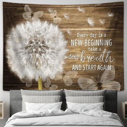 Beautiful Dandelion And Butterflies Every Day Is A New Beginning Tapestry, Tapestries for Living Room Bedroom