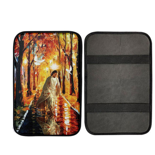 Beautiful Dove Jesus Walking In Forest Car Center Console Cover, Christian Car Armrest Cover
