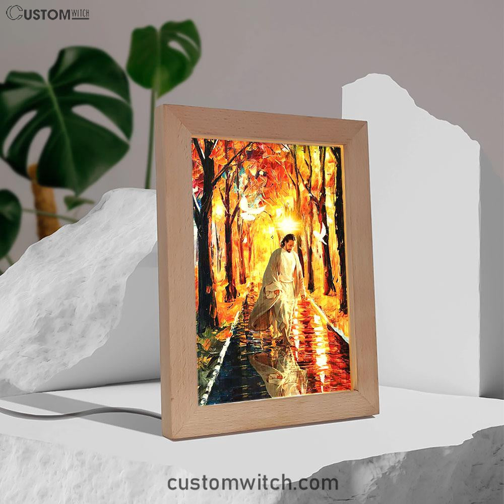 Beautiful Dove Jesus Walking In Forest Frame Lamp Art - Bible Verse Art - Christian Inspirational Decor