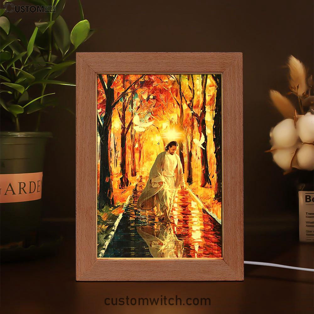 Beautiful Dove Jesus Walking In Forest Frame Lamp Art - Bible Verse Art - Christian Inspirational Decor
