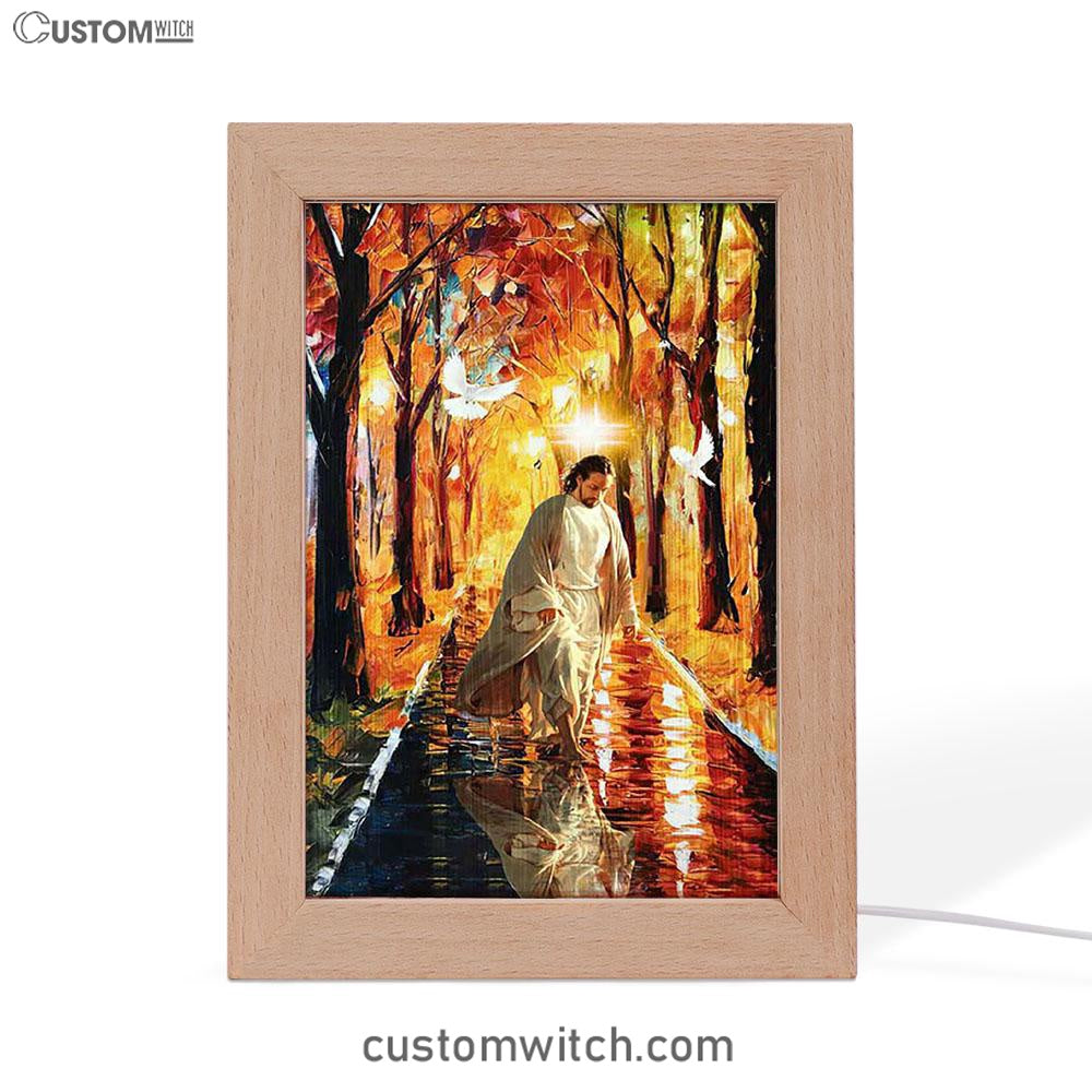 Beautiful Dove Jesus Walking In Forest Frame Lamp Art - Bible Verse Art - Christian Inspirational Decor