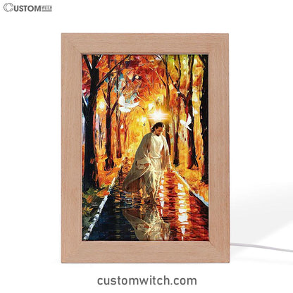 Beautiful Dove Jesus Walking In Forest Frame Lamp Art - Bible Verse Art - Christian Inspirational Decor