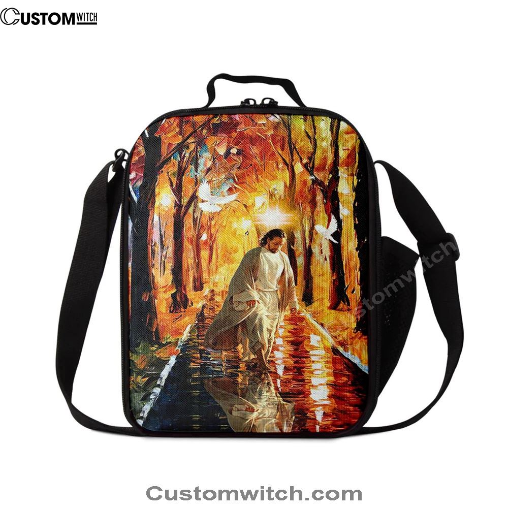 Beautiful Dove Jesus Walking In Forest Lunch Bag, Christian Lunch Bag For School, Picnic, Religious Lunch Bag