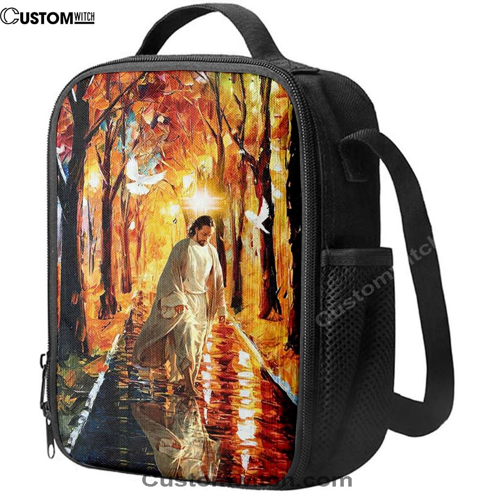 Beautiful Dove Jesus Walking In Forest Lunch Bag, Christian Lunch Bag For School, Picnic, Religious Lunch Bag