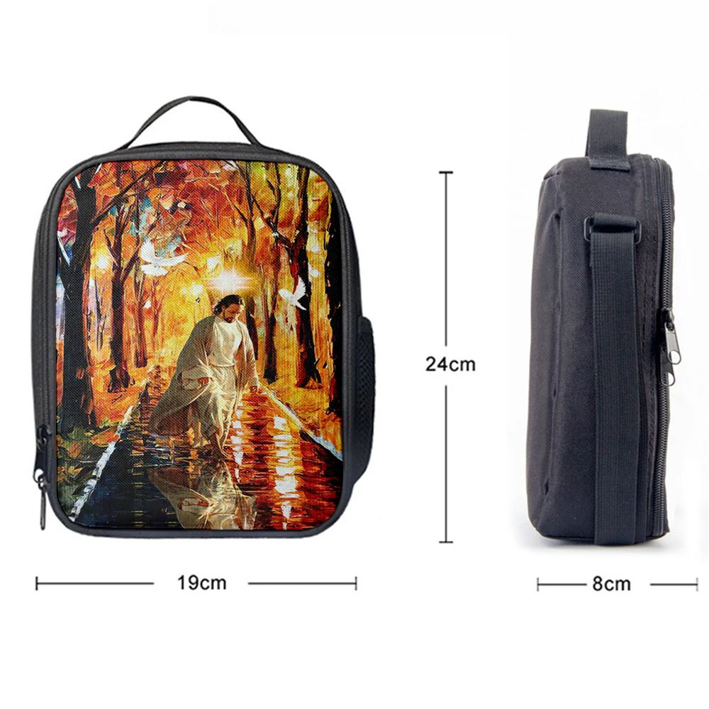 Beautiful Dove Jesus Walking In Forest Lunch Bag, Christian Lunch Bag For School, Picnic, Religious Lunch Bag