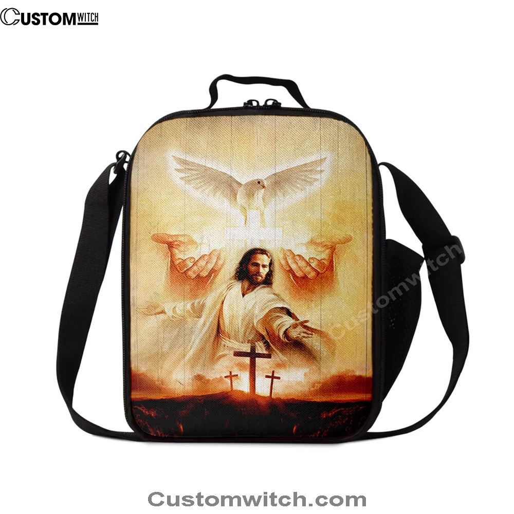 Beautiful Dove Pray For Healing Jesus'S Hand Cross Symbol Lunch Bag, Christian Lunch Bag For School, Picnic, Religious Lunch Bag