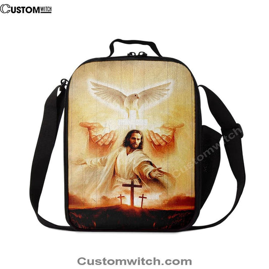 Beautiful Dove Pray For Healing Jesus'S Hand Cross Symbol Lunch Bag, Christian Lunch Bag For School, Picnic, Religious Lunch Bag
